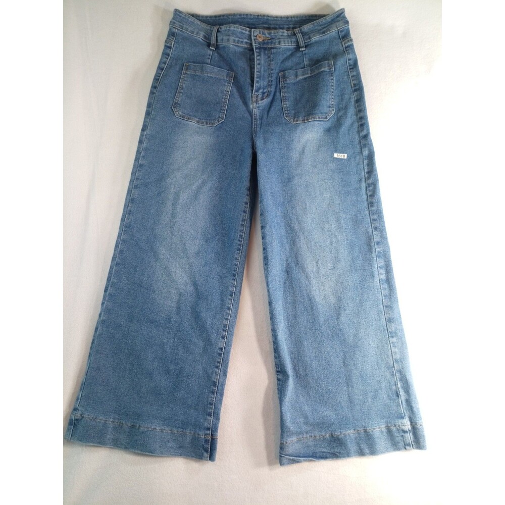 ANA Wide Leg Cropped Jeans Womens Light Wash High Rise Denim 32x27
